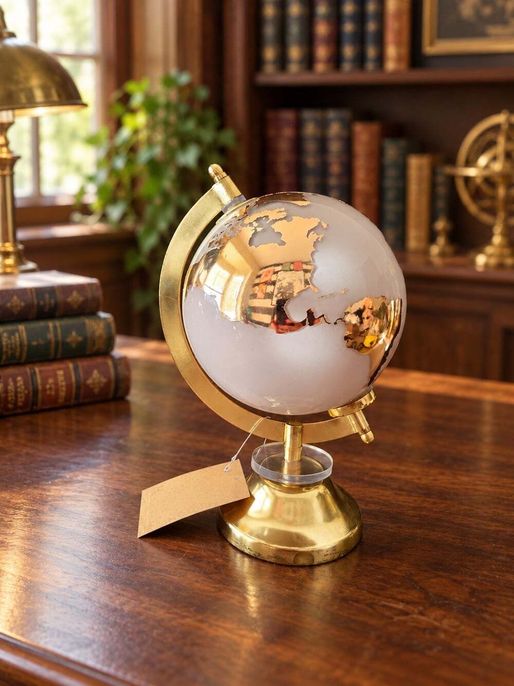 New Gray Hollywood Regency Glass Gold Globe Map Sculpture Figurine Room Decor - Picture 2 of 3